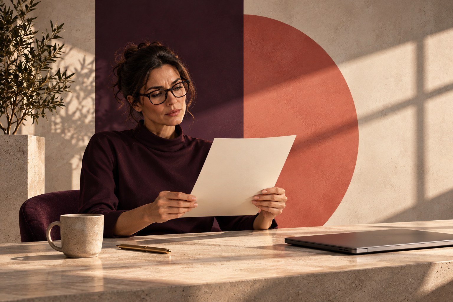 En person läser en utskriven text med kritisk blick